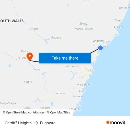 Cardiff Heights to Eugowra map