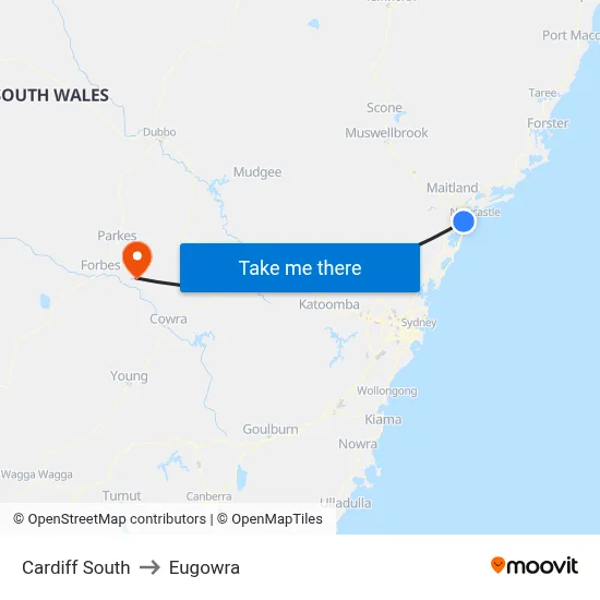 Cardiff South to Eugowra map