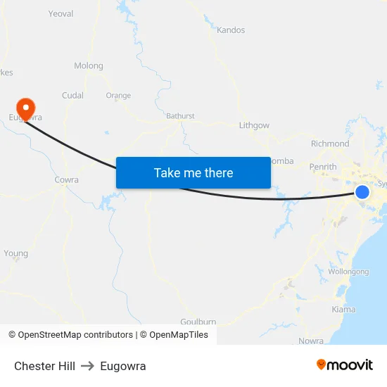 Chester Hill to Eugowra map
