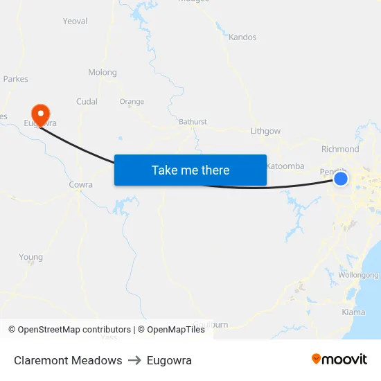 Claremont Meadows to Eugowra map
