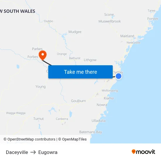 Daceyville to Eugowra map