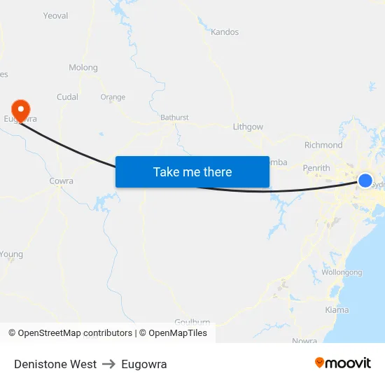 Denistone West to Eugowra map