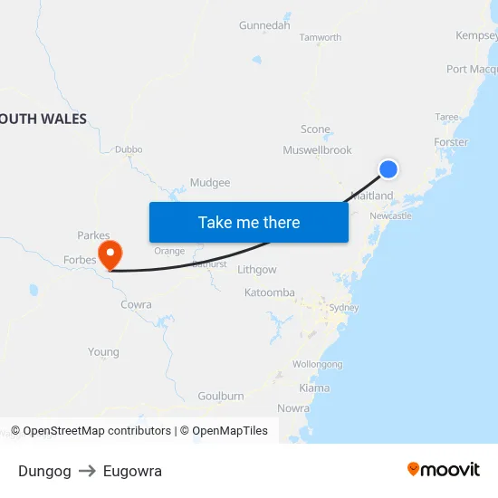 Dungog to Eugowra map