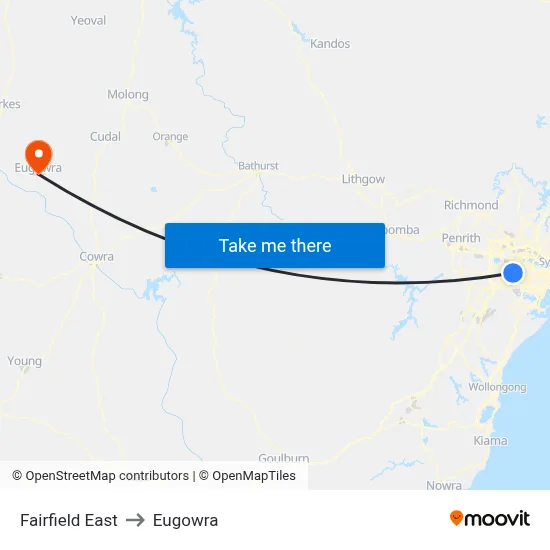 Fairfield East to Eugowra map