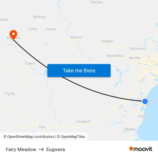 Fairy Meadow to Eugowra map