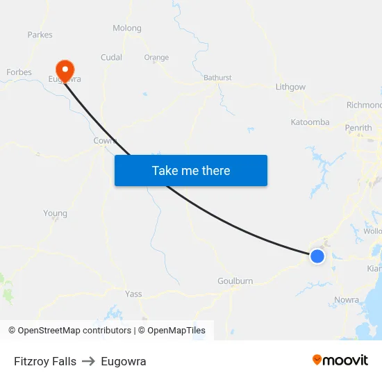 Fitzroy Falls to Eugowra map
