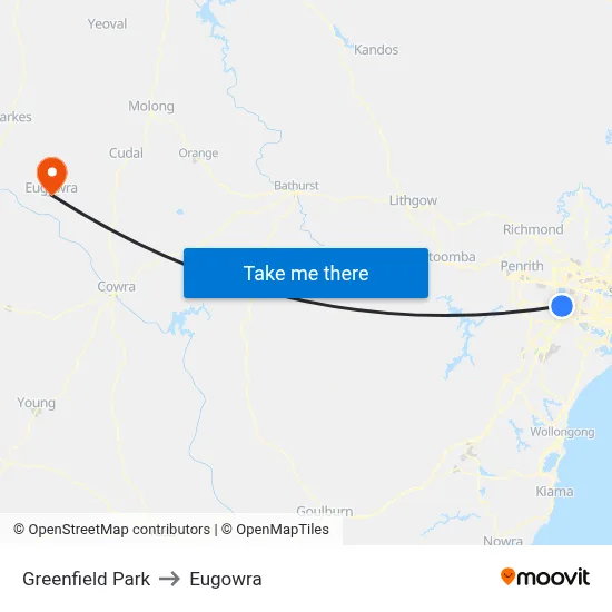 Greenfield Park to Eugowra map