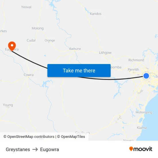 Greystanes to Eugowra map
