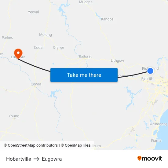 Hobartville to Eugowra map