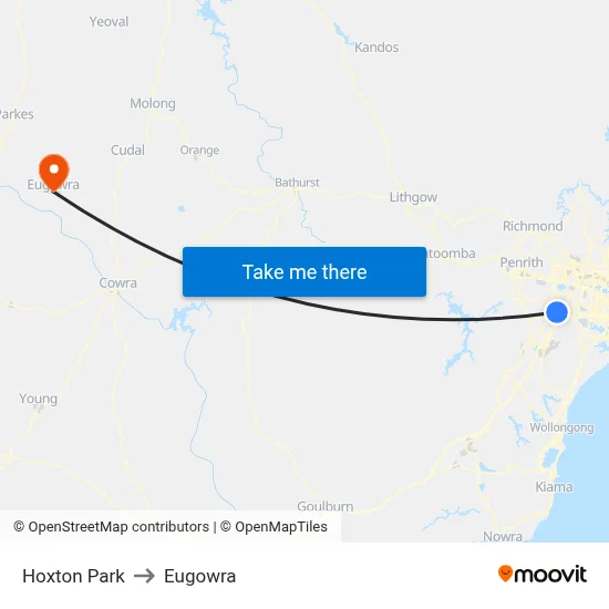 Hoxton Park to Eugowra map