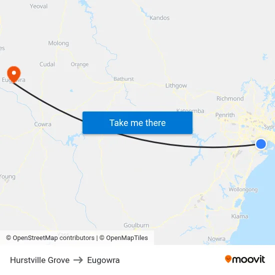 Hurstville Grove to Eugowra map