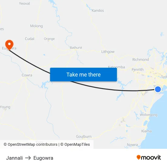 Jannali to Eugowra map
