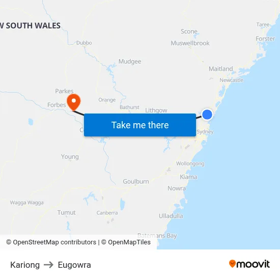 Kariong to Eugowra map