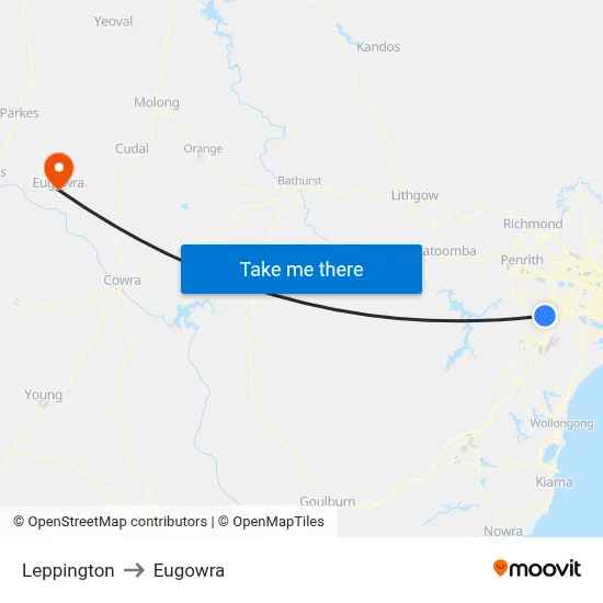 Leppington to Eugowra map
