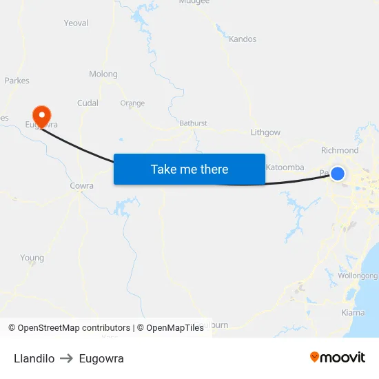 Llandilo to Eugowra map