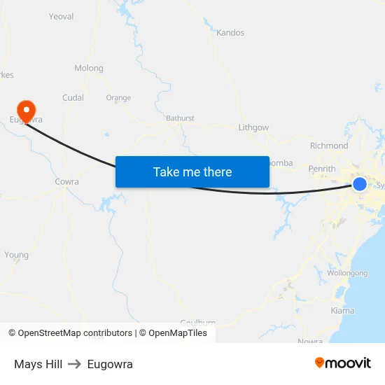 Mays Hill to Eugowra map