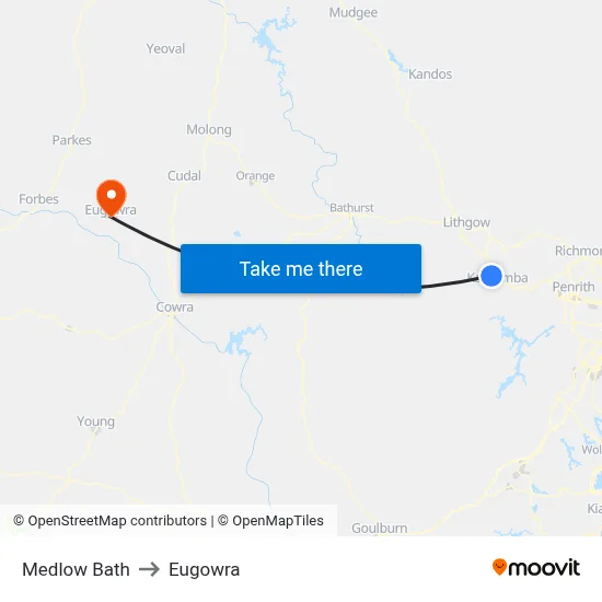 Medlow Bath to Eugowra map