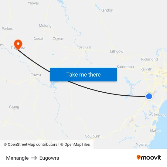 Menangle to Eugowra map