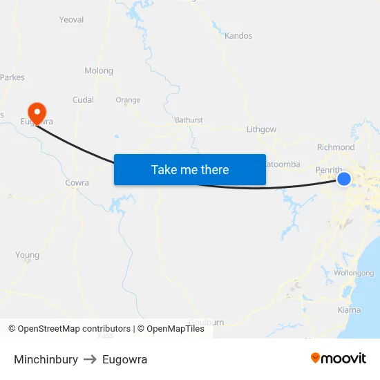 Minchinbury to Eugowra map