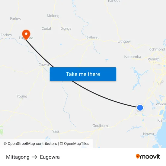 Mittagong to Eugowra map