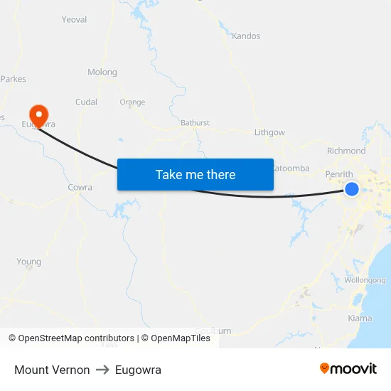Mount Vernon to Eugowra map
