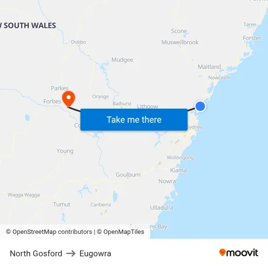 North Gosford to Eugowra map