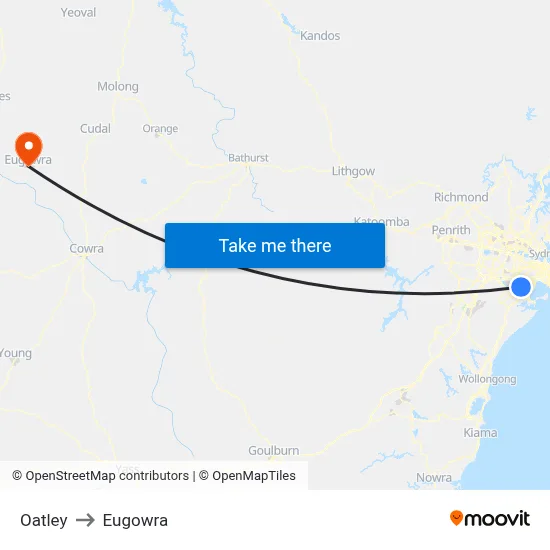 Oatley to Eugowra map