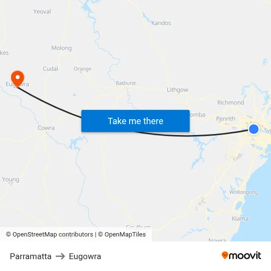 Parramatta to Eugowra map