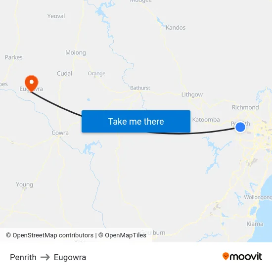 Penrith to Eugowra map