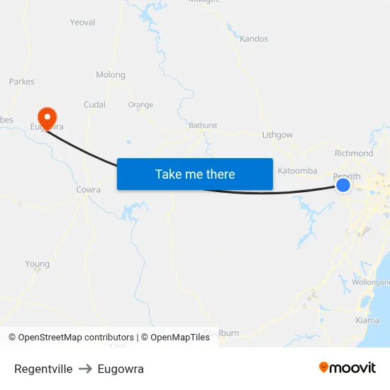 Regentville to Eugowra map