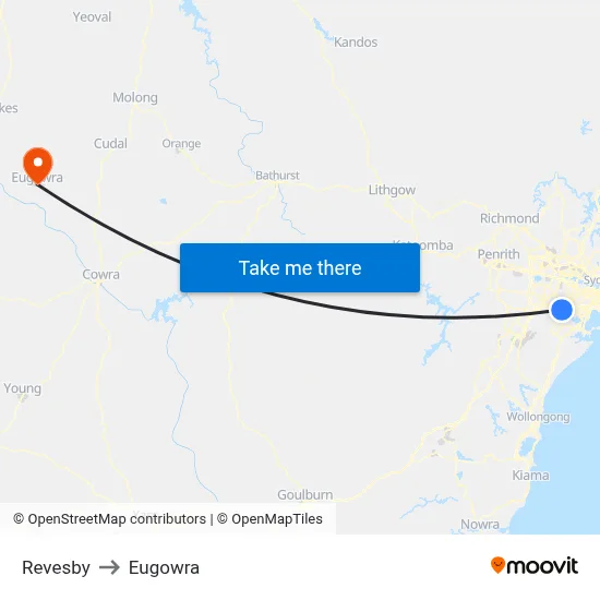 Revesby to Eugowra map