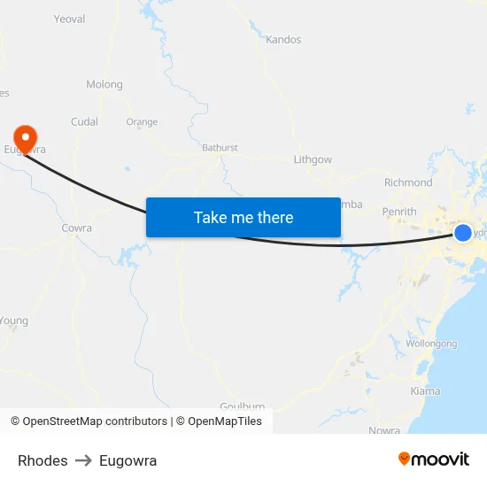 Rhodes to Eugowra map