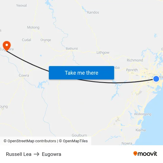 Russell Lea to Eugowra map