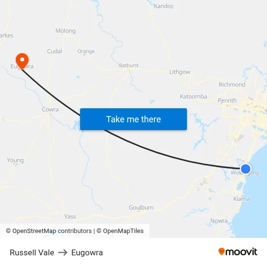 Russell Vale to Eugowra map