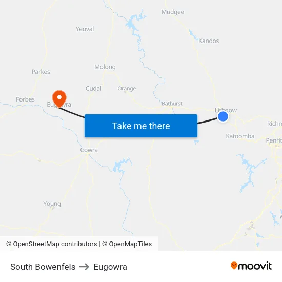 South Bowenfels to Eugowra map