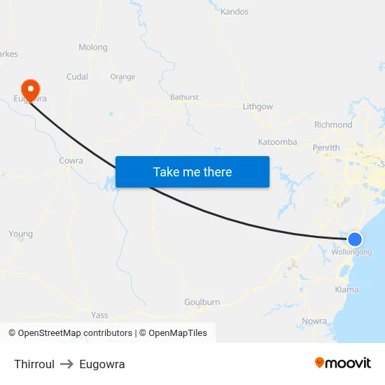 Thirroul to Eugowra map