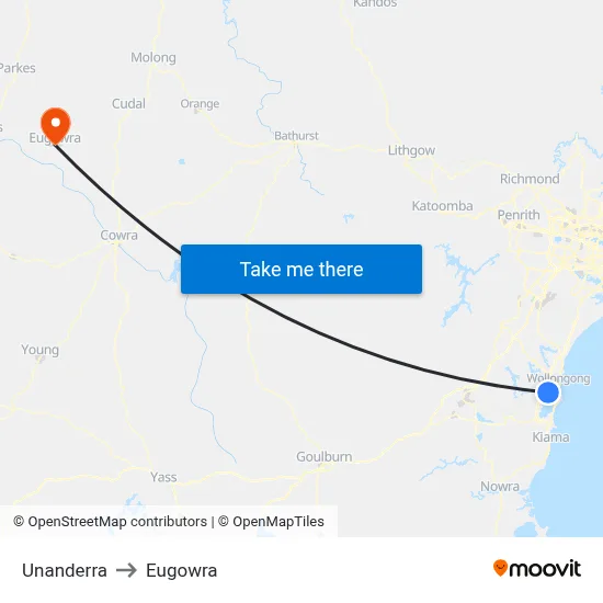 Unanderra to Eugowra map