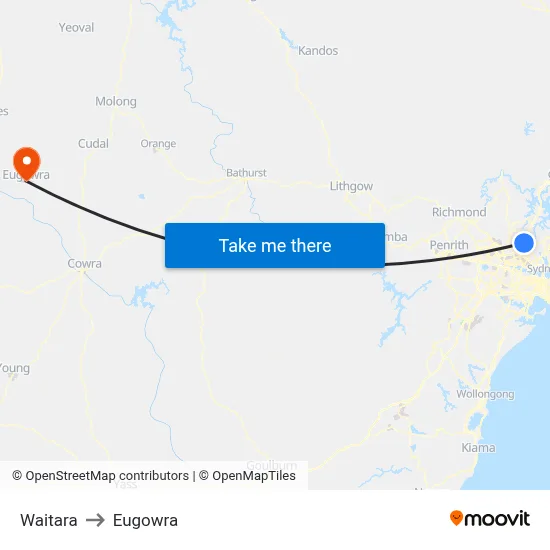 Waitara to Eugowra map
