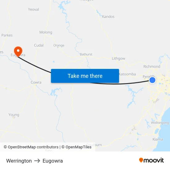 Werrington to Eugowra map