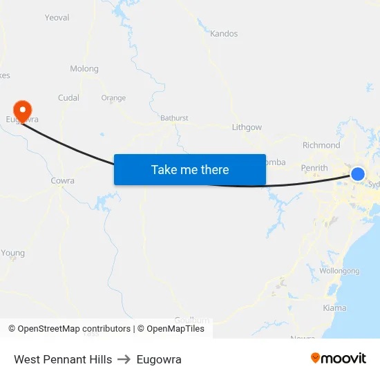 West Pennant Hills to Eugowra map