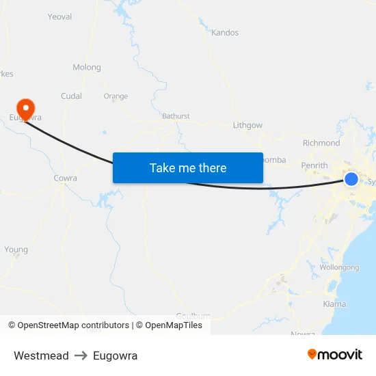 Westmead to Eugowra map