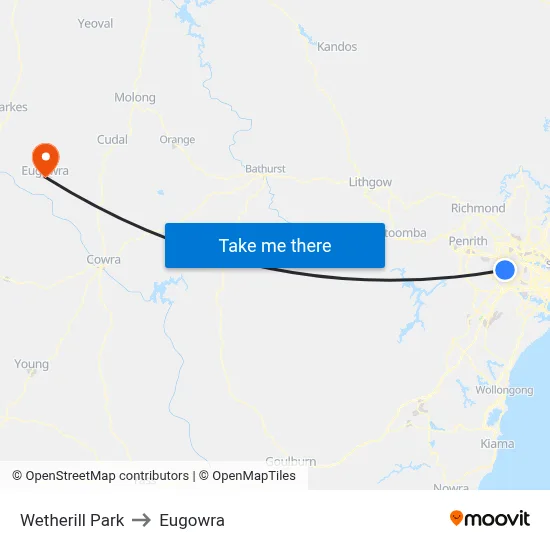 Wetherill Park to Eugowra map