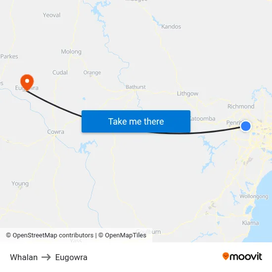 Whalan to Eugowra map