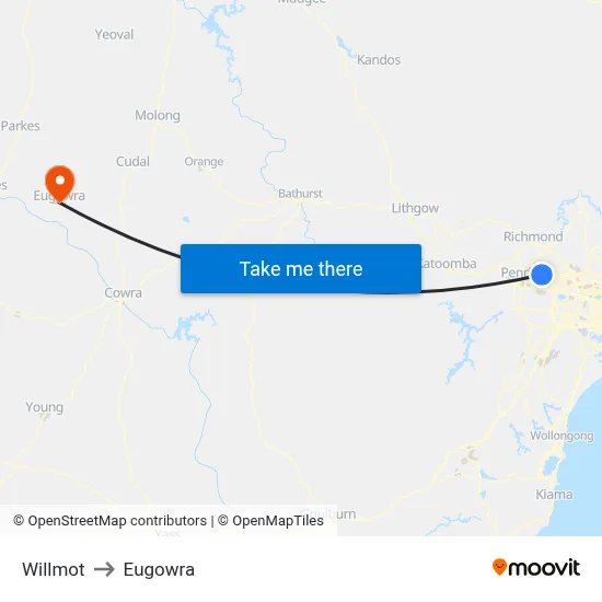 Willmot to Eugowra map