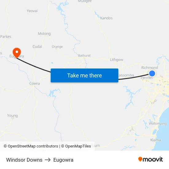 Windsor Downs to Eugowra map