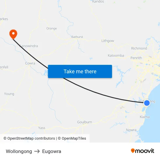 Wollongong to Eugowra map
