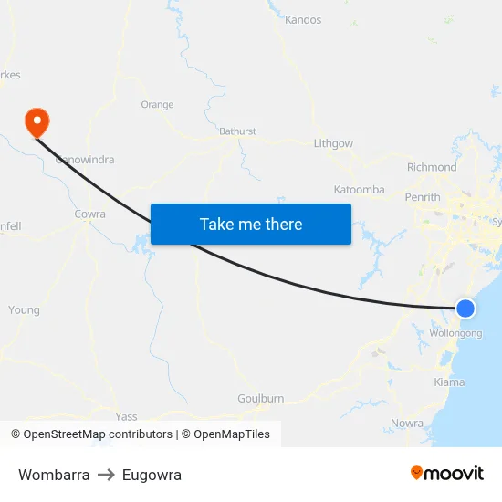 Wombarra to Eugowra map