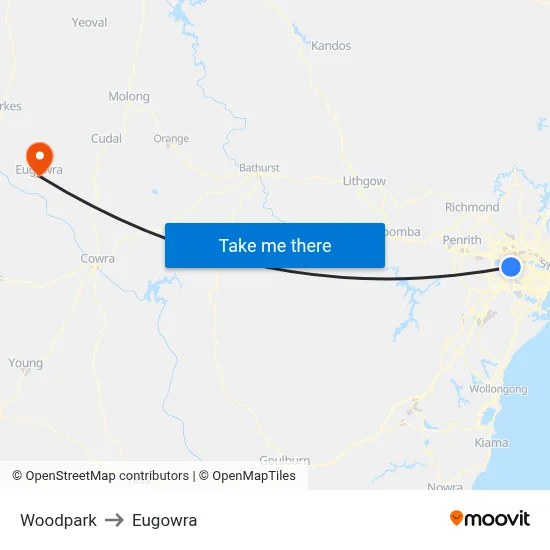 Woodpark to Eugowra map