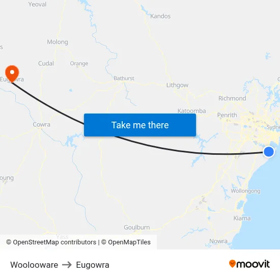 Woolooware to Eugowra map
