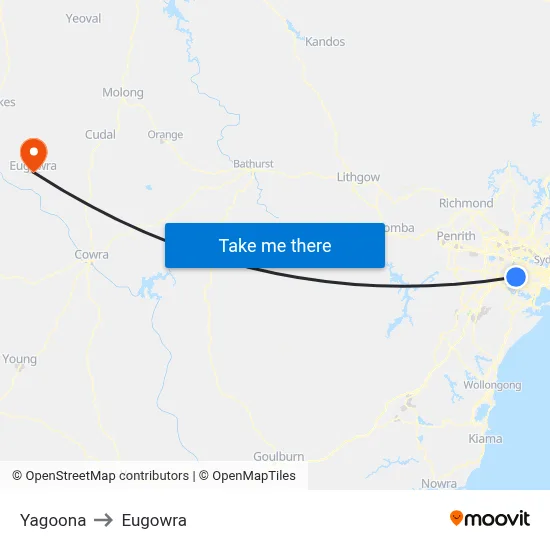 Yagoona to Eugowra map